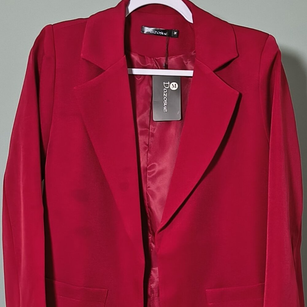 Women Open Front Blazer Long Sleeve Casual Slim Buttonless Jacket with Pocket